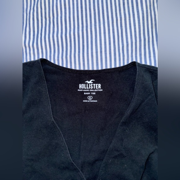 Hollister Women’s US S Black Cropped Crossover Wrap Side Baby Tee - Picture 9 of 10